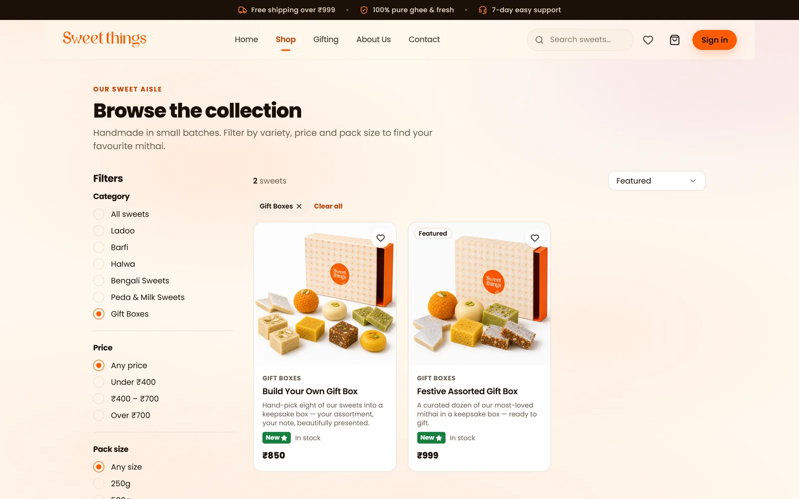 Sweet Things, shop by category