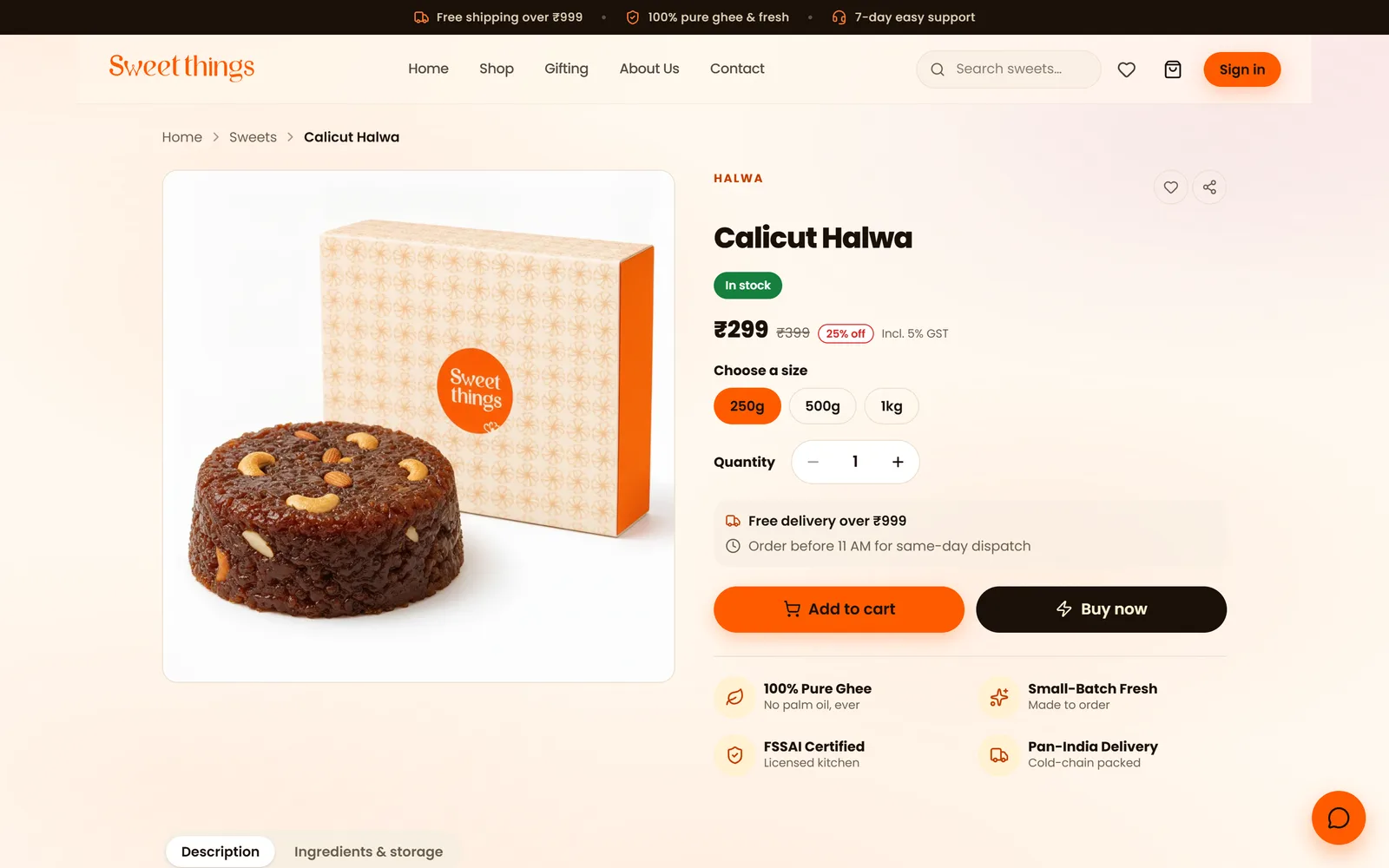 Sweet Things, product detail page
