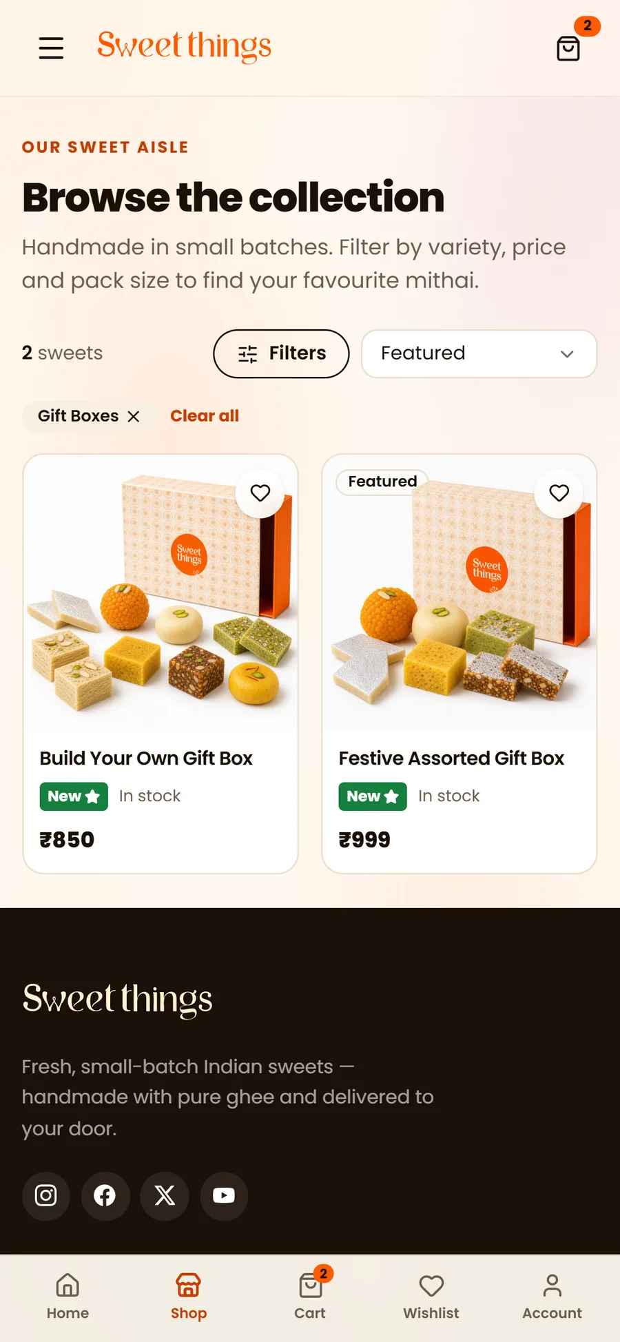 Sweet Things, mobile category browsing