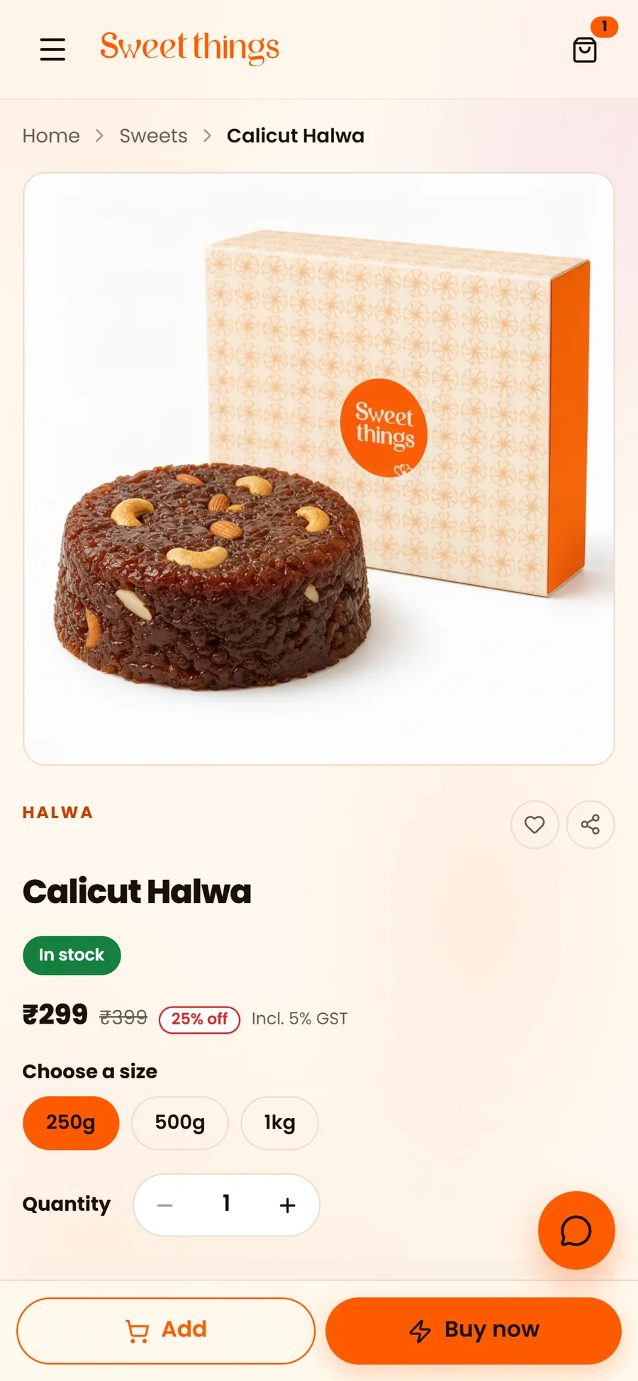 Sweet Things, mobile product page